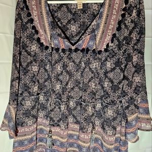 Know Rose XXL Purple and Blue Sheer Boho Shirt